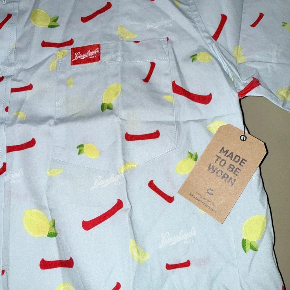 Leinenkugel Beer Button Up‎ Shirt Small Blue Lemon Canoe Short Sleeve NWT